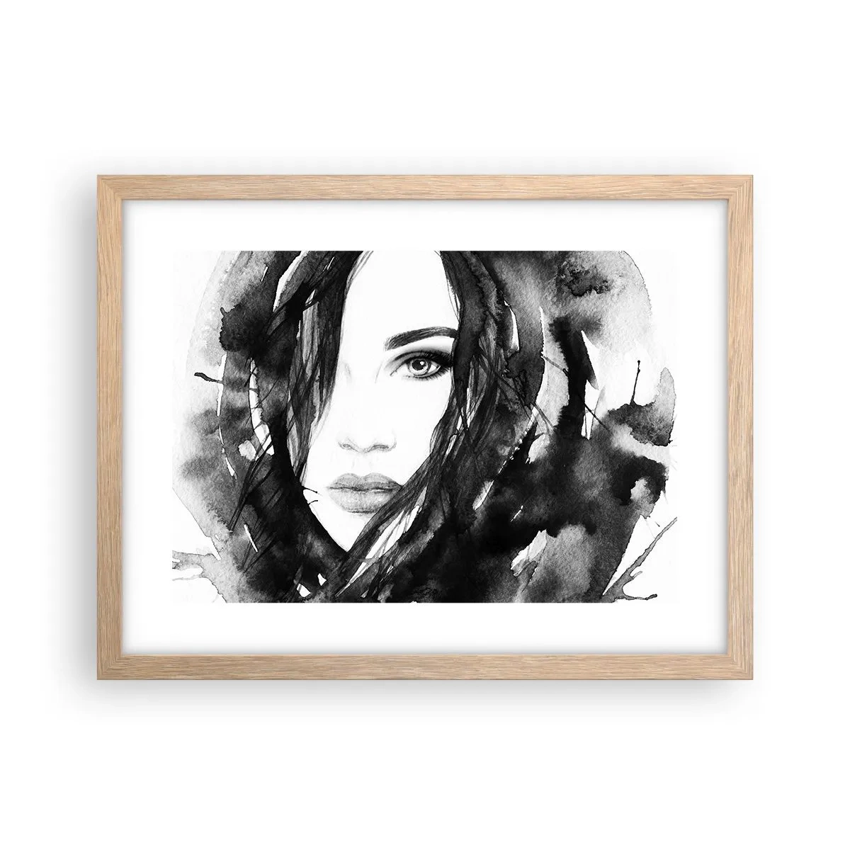 Poster in cornice rovere chiaro - Ritratto di donna in bianco e nero - 40x30 cm
