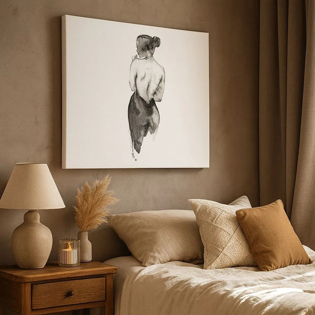 Quadro su tela - Stampe su Tela - La figura di una donna catturata in un delicato acquerello - 70x50cm - Accanto a lei il mondo scompare - Decorazione murale moderna per soggiorno e camera da letto ARTTOR