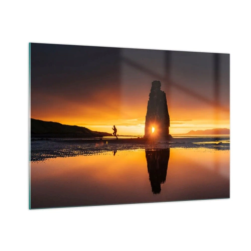 Quadro su vetro - Tramonto con una sagoma umana e una formazione rocciosa - 100x70cm - Solo tu e la natura - Decorazione murale moderna per soggiorno e camera da letto ARTTOR
