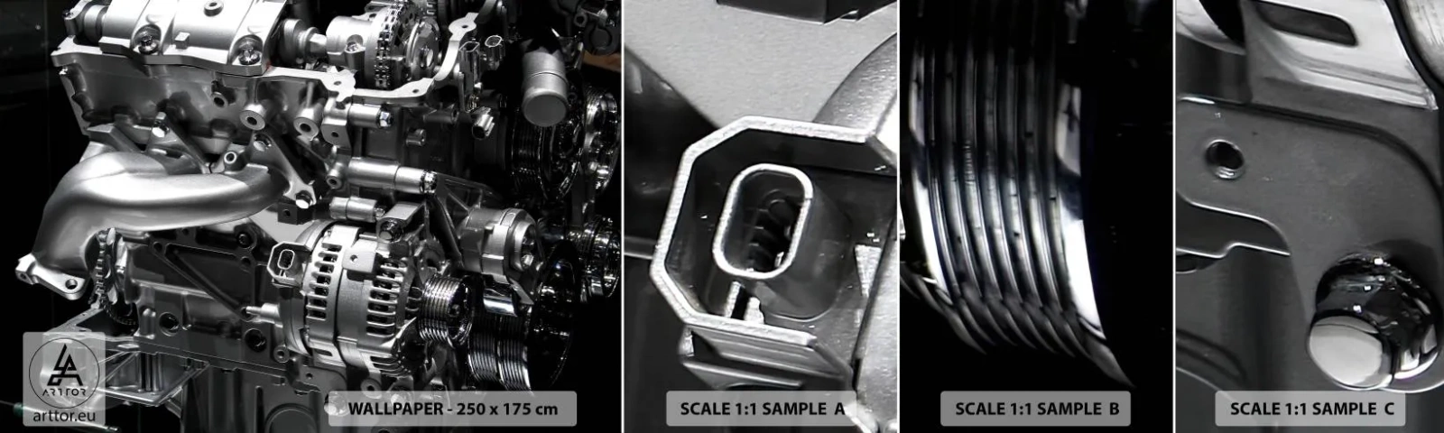 Campione Di Fotomurale Standard Eco - D'acciaio, bello, forte - Settore automobilistico, Motore dell'auto, 3D - 100x30 cm