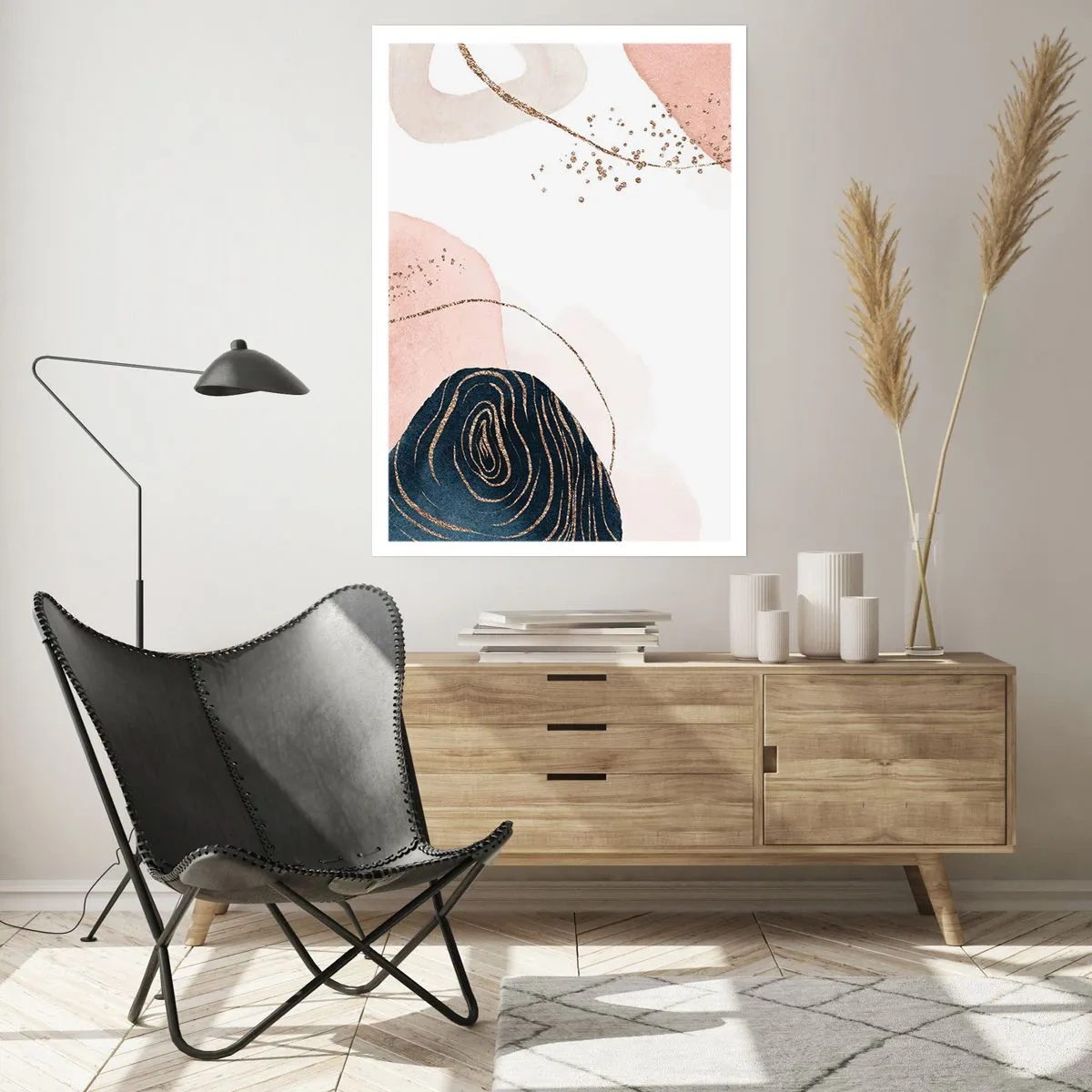 Poster - Forme astratte in tonalità pastello con accenti dorati - 50x70cm - Tutto scorre - Decorazione murale moderna per soggiorno e camera da letto ARTTOR