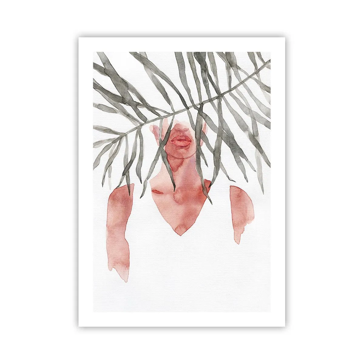 Poster - Silhouette acquerello di una donna nascosta dietro le foglie - 50x70cm - Dama dei tropici - Decorazione murale moderna per soggiorno e camera da letto ARTTOR