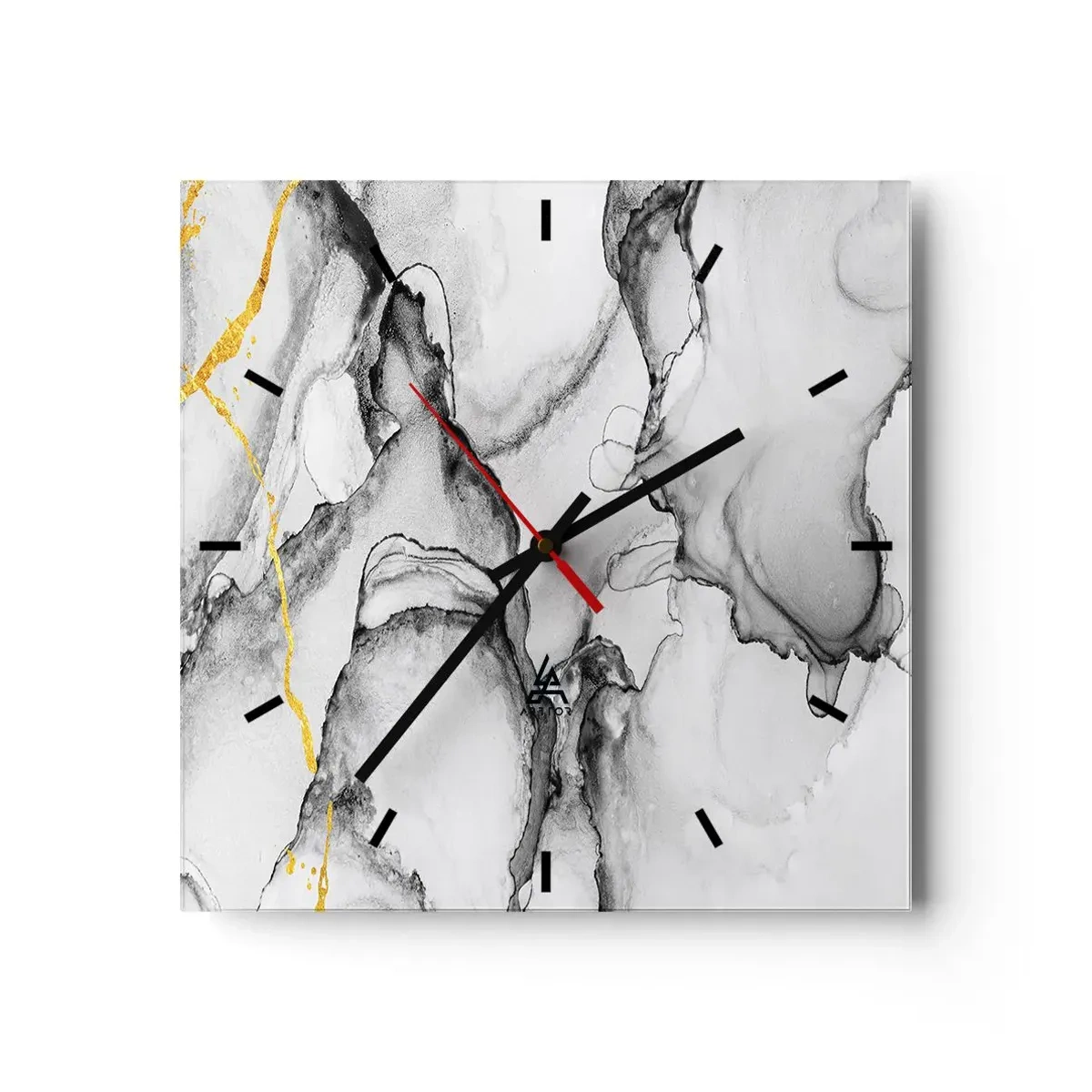 Orologio da parete - Orologio in Vetro - Composizione con motivo d'oro - 40x40 cm