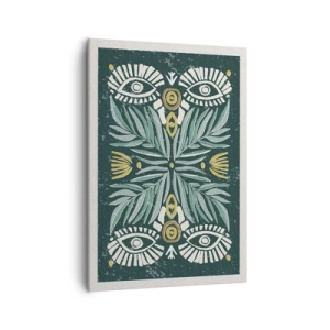 Quadro su tela - Stampe su Tela - Motivo vegetale simmetrico su sfondo verde - 50x70cm - Geometrie di arte popolare - Decorazione murale moderna per soggiorno e camera da letto ARTTOR
