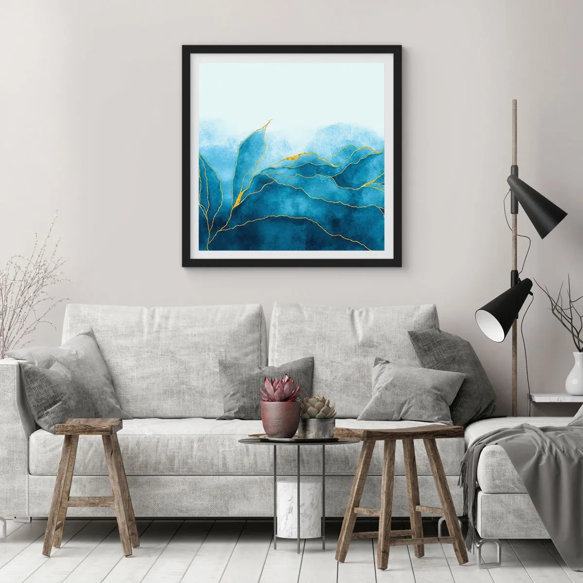 Poster in cornice nera - Blu nell'oro - 30x30 cm