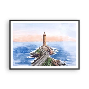 Poster in cornice nera - Un faro su una costa rocciosa - 100x70cm - Rivolto verso il mare - Decorazione murale moderna per soggiorno e camera da letto ARTTOR