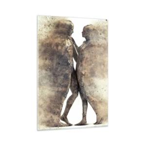 Quadro su vetro - Un duo astratto di silhouette in tonalità sabbia - 80x120cm - Nati dalla polvere, per amare - Decorazione murale moderna per soggiorno e camera da letto ARTTOR