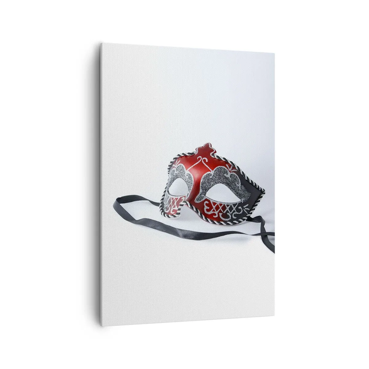Quadro su tela - Stampe su Tela - Maschera di carnevale rossa su sfondo chiaro - 70x100cm - Invito al ballo - Decorazione murale moderna per soggiorno e camera da letto ARTTOR