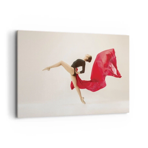 Quadro su tela - Stampe su Tela - Una ballerina dinamica in movimento con un abito nero e tessuto rosso. - 100x70cm - Rosso e nero - Decorazione murale moderna per soggiorno e camera da letto ARTTOR