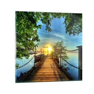 Quadro su vetro - Tramonto sul lago - 70x70 cm