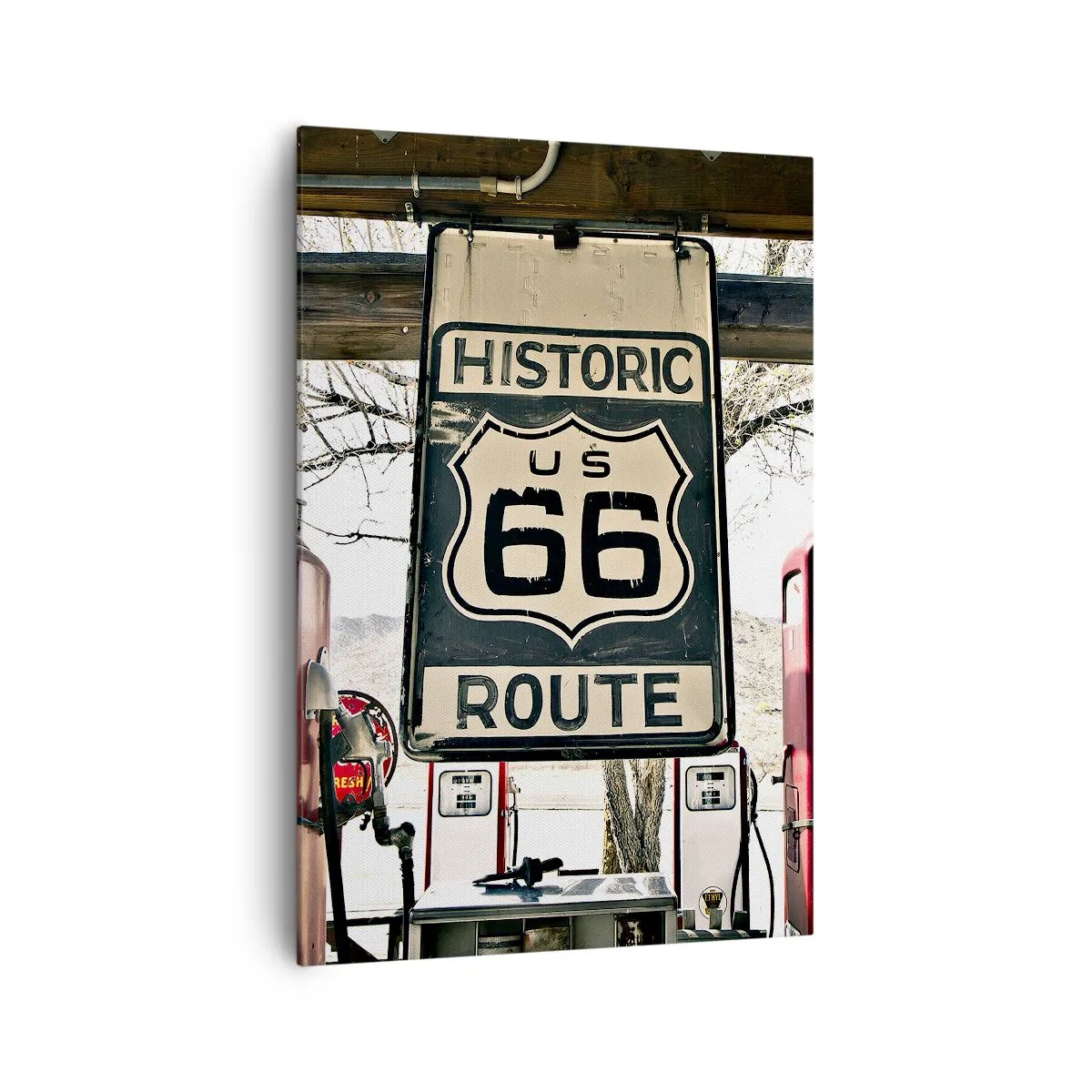 Quadro su tela - Stampe su Tela - Stazione di servizio storica della Route 66 - 70x100cm - Viaggio retro americano - Decorazione murale moderna per soggiorno e camera da letto ARTTOR