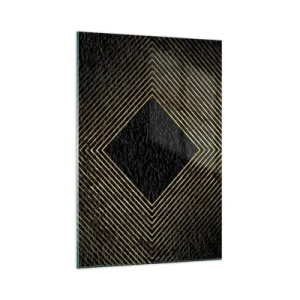 Quadro su vetro - Sfondo nero con motivo geometrico di linee dorate - 70x100cm - Geometria in stile glamour - Decorazione murale moderna per soggiorno e camera da letto ARTTOR