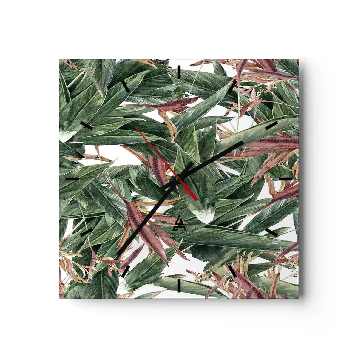 Orologio da parete - Orologio in Vetro - Macchia smeraldo e lilla - 40x40 cm