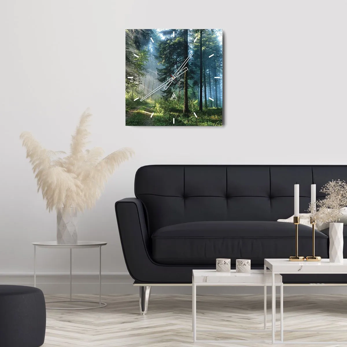 Orologio da parete - Orologio in Vetro - Un sentiero nel bosco illuminato dai raggi del sole mattutino - 30x30cm - Raggiante all'alba - Decorazione murale moderna per soggiorno e camera da letto ARTTOR