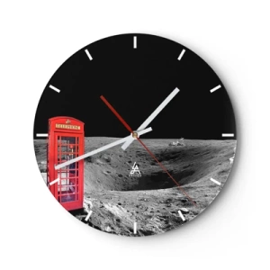 Orologio da parete - Orologio in Vetro - Una cabina telefonica rossa sulla superficie della luna - 30x30cm - Scherzo cosmico - Decorazione murale moderna per soggiorno, cucina e camera da letto ARTTOR