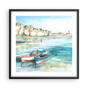Poster in cornice nera - Paesaggio in azzurro - 50x50 cm