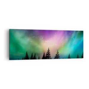 Quadro su tela - Stampe su Tela - Aurora boreale su una foresta con cielo stellato - 140x50cm - Magia bianca - Decorazione murale moderna per soggiorno e camera da letto ARTTOR