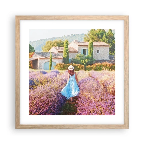 Poster in cornice rovere chiaro - La ragazza nella lavanda - 40x40 cm