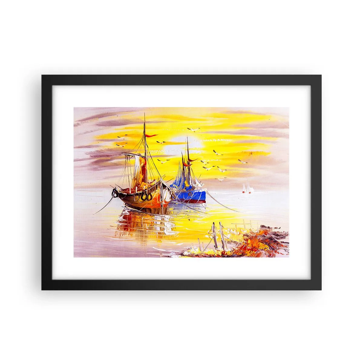 Poster in cornice nera - Meritato riposo nel porto - 40x30 cm