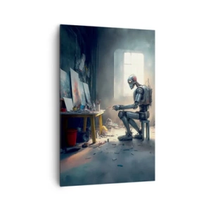 Quadro su tela - Stampe su Tela - Un robot che dipinge un quadro in uno studio d'arte - 80x120cm - Atto creativo - Decorazione murale moderna per soggiorno e camera da letto ARTTOR