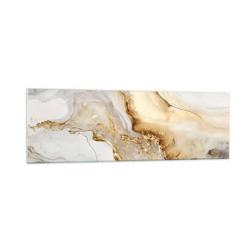 Quadro su vetro - Motivi astratti in oro e marmo su uno sfondo chiaro - 160x50cm - Astrazione: bellezza e bontà - Decorazione murale moderna per soggiorno e camera da letto ARTTOR