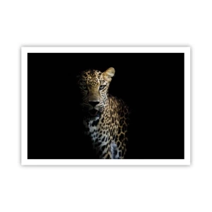 Poster - Un leopardo su sfondo scuro con sguardo intenso - 100x70cm - Bellezza tenebrosa - Decorazione murale moderna per soggiorno e camera da letto ARTTOR