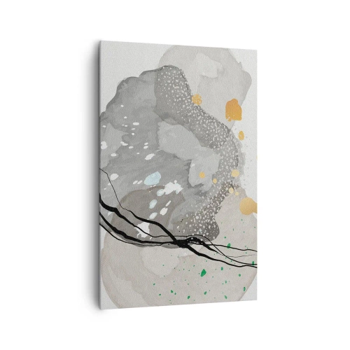 Quadro su tela - Stampe su Tela - Forme organiche in tonalità di grigio con accenti di nero e oro - 80x120cm - Composizione organica - Decorazione murale moderna per soggiorno e camera da letto ARTTOR