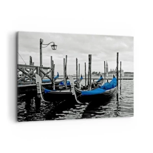 Quadro su tela - Stampe su Tela - Gondole a Venezia con coperture blu - 100x70cm - Venezia pensierosa - Decorazione murale moderna per soggiorno e camera da letto ARTTOR
