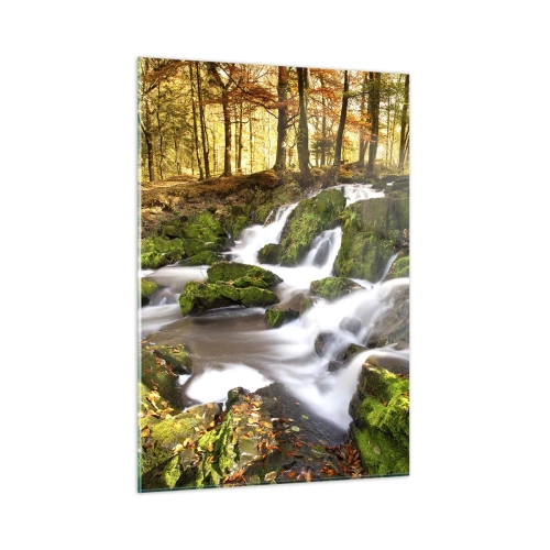 Quadro su vetro - Un ruscello nella foresta con cascate in un paesaggio autunnale - 50x70cm - Rapido nel bosco autunnale - Decorazione murale moderna per soggiorno e camera da letto ARTTOR
