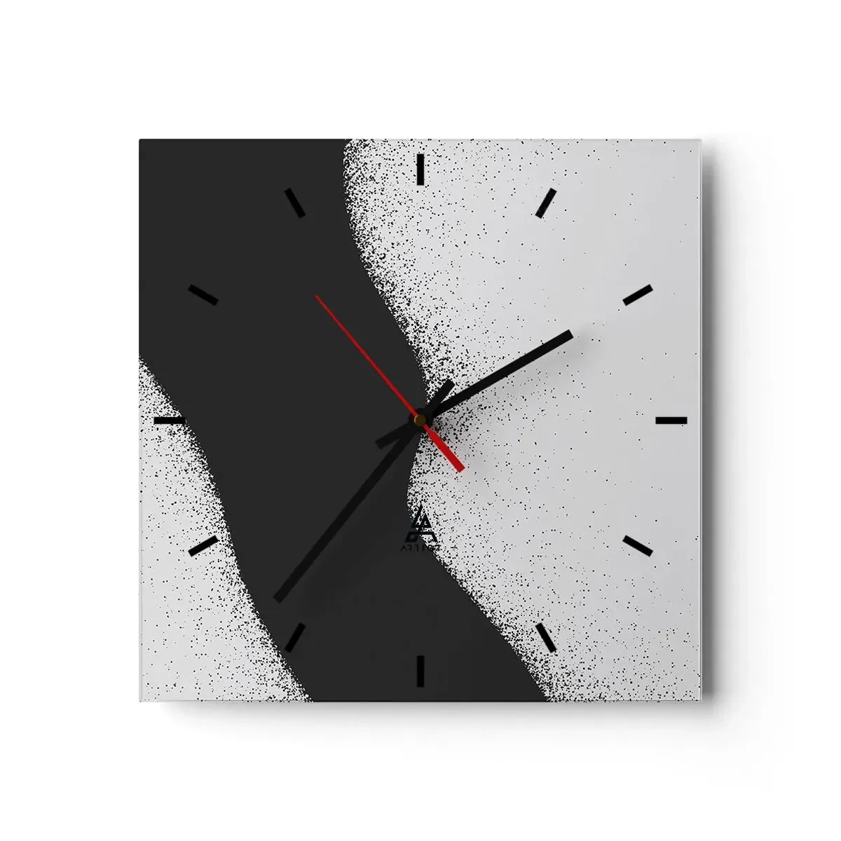 Orologio da parete - Orologio in Vetro - Motivo astratto in bianco e nero con delicati punti su tela - 30x30cm - Equilibrio fluido - Decorazione murale moderna per soggiorno e camera da letto ARTTOR