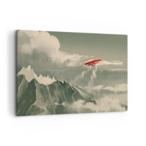 Quadro su tela - Stampe su Tela - Aereo rosso sopra le montagne innevate - 120x80cm - Pioniere senza paura - Decorazione murale moderna per soggiorno e camera da letto ARTTOR