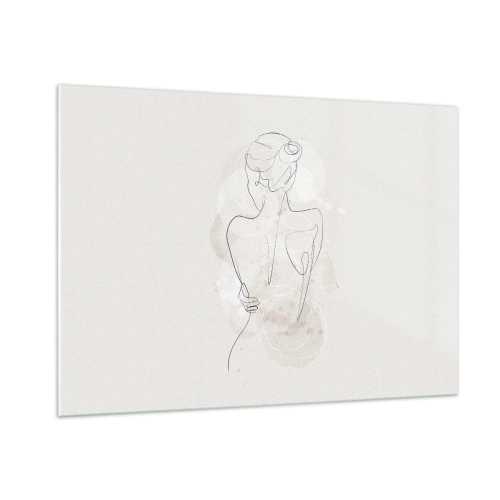 Quadro su vetro - Uno schizzo delicato di una donna su uno sfondo chiaro - 100x70cm - Come uno strumento delicato - Decorazione murale moderna per soggiorno e camera da letto ARTTOR