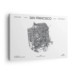 Quadro su tela - Stampe su Tela - Una mappa di San Francisco in stile minimalista in bianco e nero. - 70x50cm - Anatomia di San Francisco - Decorazione murale moderna per soggiorno e camera da letto ARTTOR