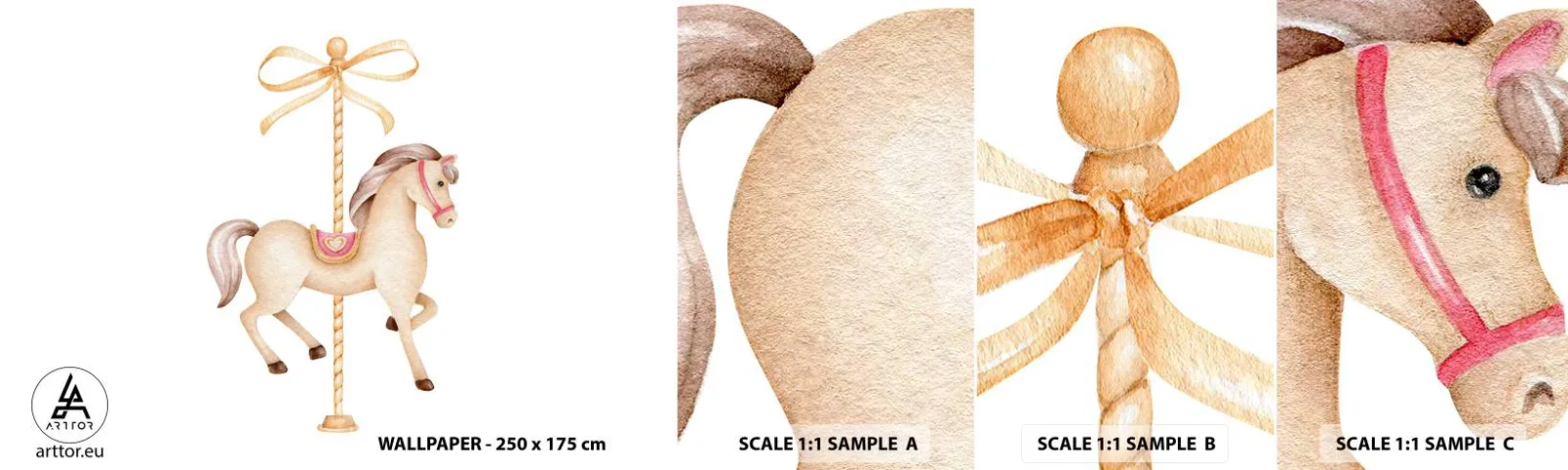 Campione di Fotomurale Adesivo Deluxe Sticker - Trotto aggraziato - Cavallo, Giostra, Da ragazzina - 100x30 cm