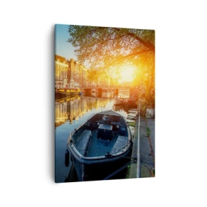 Quadro su tela - Stampe su Tela - Canale di Amsterdam al tramonto - 50x70cm - L'alba ad Amsterdam - Decorazione murale moderna per soggiorno e camera da letto ARTTOR
