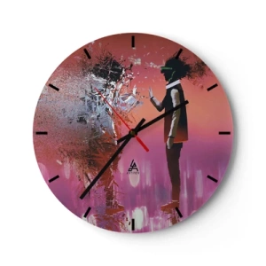Orologio da parete - Orologio in Vetro - Un personaggio con occhiali VR in un mondo futuristico e rosa - 30x30cm - Puoi guardare te stesso? - Decorazione murale moderna per soggiorno, cucina e camera da letto ARTTOR