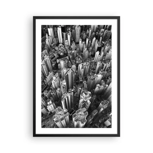 Poster in cornice nera - Vista aerea dei grattacieli della città in bianco e nero - 50x70cm - Ancora più in alto - Decorazione murale moderna per soggiorno e camera da letto ARTTOR