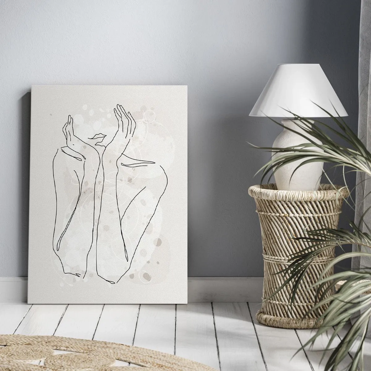 Quadro su tela - Stampe su Tela - Linea di contorno che mostra le mani della donna su uno sfondo chiaro - 50x70cm - Attimo sognante - Decorazione murale moderna per soggiorno e camera da letto ARTTOR