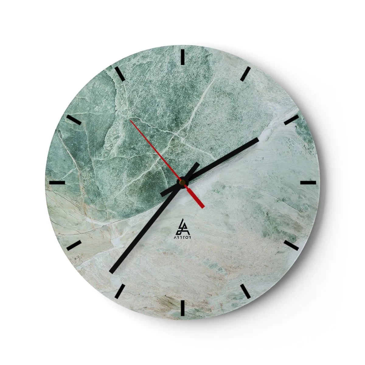 Orologio da parete - Orologio in Vetro - Motivo in marmo verde in una tonalità fredda - 30x30cm - Il freddo nobile della pietra - Decorazione murale moderna per soggiorno, cucina e camera da letto ARTTOR