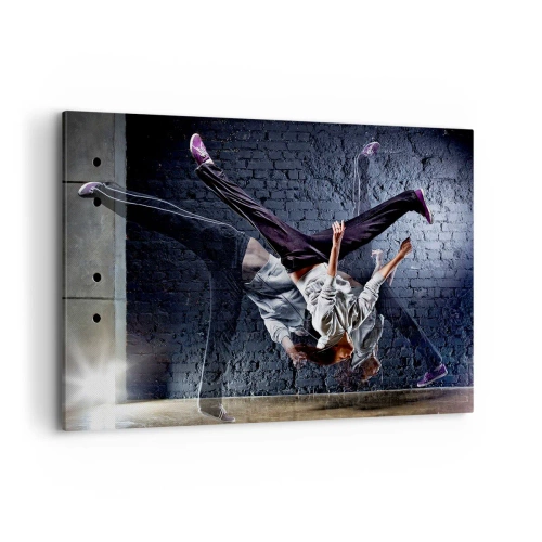 Quadro su tela - Stampe su Tela - Un ballerino in un salto dinamico contro un muro di mattoni - 120x80cm - Eroe di strada - Decorazione murale moderna per soggiorno e camera da letto ARTTOR