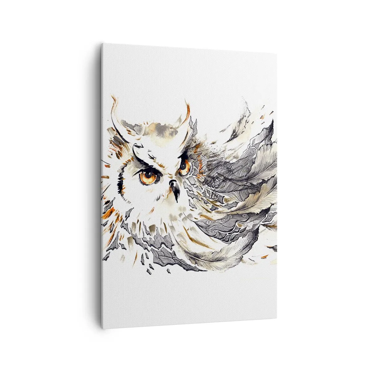 Quadro su tela - Stampe su Tela - Un gufo con piume mistiche in una forma artistica di acquerello - 70x100cm - Giunta dal mondo della magia - Decorazione murale moderna per soggiorno e camera da letto ARTTOR