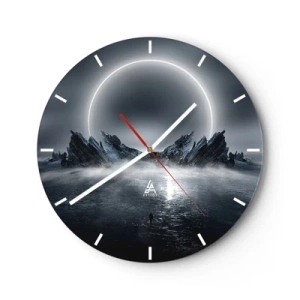 Orologio da parete - Orologio in Vetro - Paesaggio futuristico con eclissi e rocce taglienti - 30x30cm - La fine del racconto - Decorazione murale moderna per soggiorno, cucina e camera da letto ARTTOR