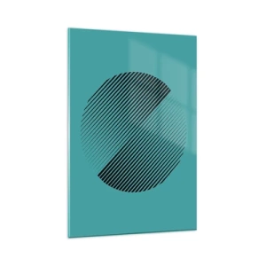 Quadro su vetro - Un cerchio minimalista con linee su uno sfondo turchese. - 80x120cm - Cerchio: variazione geometrica - Decorazione murale moderna per soggiorno e camera da letto ARTTOR