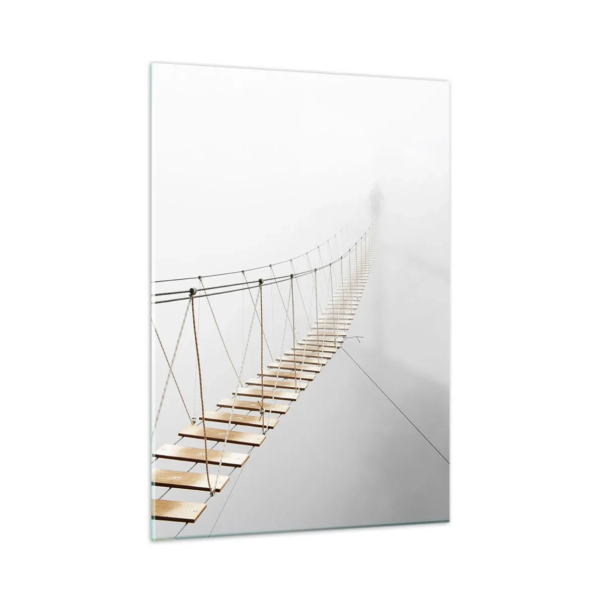 Quadro su vetro - Un ponte sospeso nella nebbia che conduce all'ignoto - 50x70cm - Dove ti porta? - Decorazione murale moderna per soggiorno e camera da letto ARTTOR