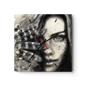 Orologio da parete - Orologio in Vetro - Ritratto artistico di una donna con dettagli astratti - 30x30cm - Bellezza selvaggia - Decorazione murale moderna per soggiorno e camera da letto ARTTOR