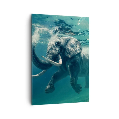 Quadro su tela - Stampe su Tela - Un elefante che nuota sott'acqua nelle profondità turchesi - 50x70cm - Tutti amano nuotare - Decorazione murale moderna per soggiorno e camera da letto ARTTOR