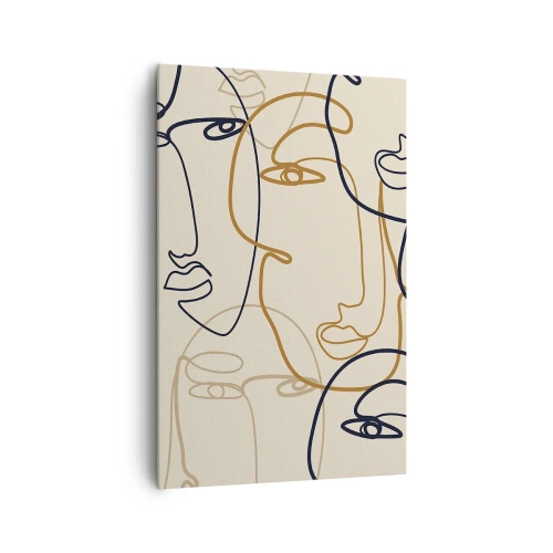 Quadro su tela - Stampe su Tela - Volti minimalisti in stile line art su sfondo chiaro - 80x120cm - Ritratto multiplo - Decorazione murale moderna per soggiorno e camera da letto ARTTOR