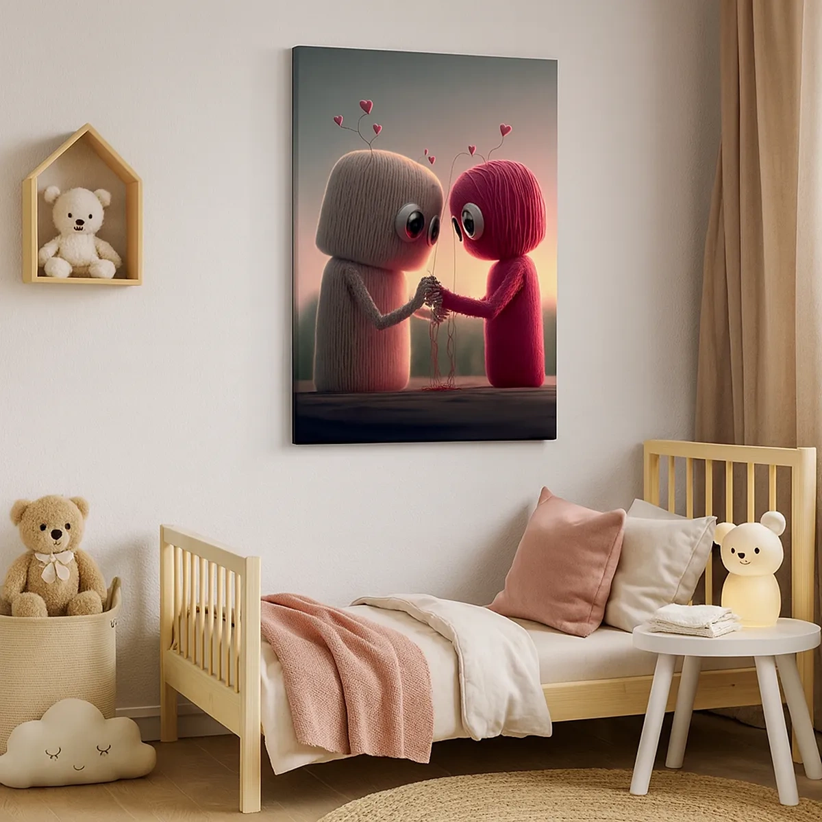 Quadro su tela - Stampe su Tela - Personaggi di filato in un'affascinante ambientazione a tema cuore - 50x70cm - Ognuno ha diritto ad amare - Decorazione murale moderna per soggiorno e camera da letto ARTTOR