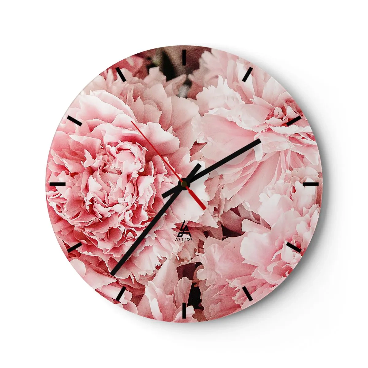 Orologio da parete - Orologio in Vetro - Un primo piano di lussureggianti peonie rosa in piena fioritura - 30x30cm - Sogno rosa - Decorazione murale moderna per soggiorno, cucina e camera da letto ARTTOR