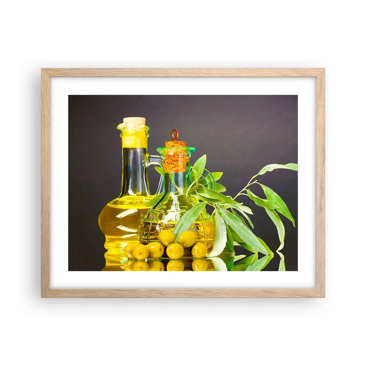Poster in cornice rovere chiaro - Natura morta con olive e olio - 50x40 cm